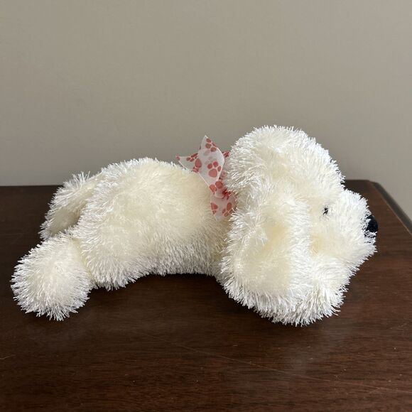 Golden Bear Co Ltd White Dog Plush Pals Shaggy Fringe Cream Puppy Bow - Picture 4 of 8